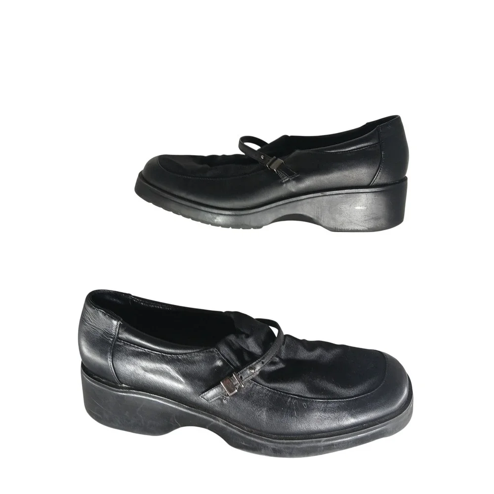 Croft & Barrow Monika Loafers 9M Black Chunky Wedge Mary Jane Goth Officecore